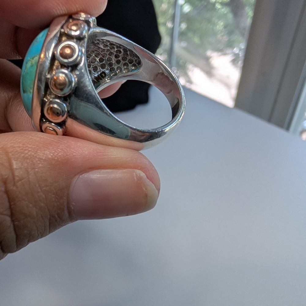Turquoise Silver Statement Ring - image 5